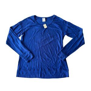 Victorias Secret Pink Womens Long Sleeve Lace Accent Top In Royal Blue Size L